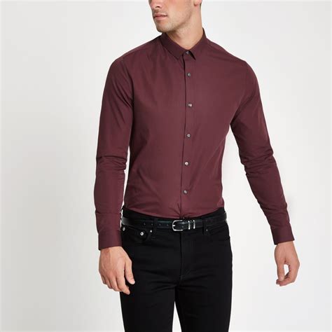 Dark Red Long Sleeve Slim Fit Shirt Shirts Slim Fit Shirt Mens Shirts