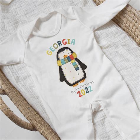 Personalised First Christmas Penguin Outfit Set By Homegrown Print Co