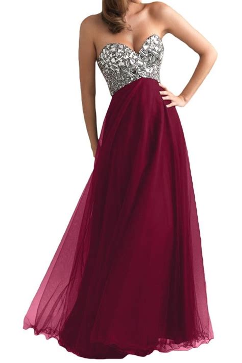 A Line Strapless Sweetheart Floor Length Prom Dress Empire Waist Jewel Decorated Bust Organza