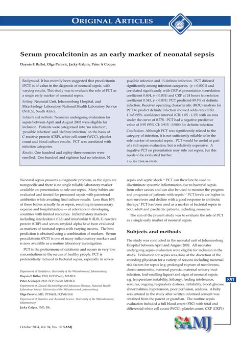 Pdf Serum Procalcitonin As An Early Marker Of Neonatal Sepsis