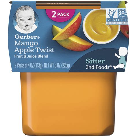 Pack Of 2 Gerber 2nd Foods Mango Apple Twist Baby Food 4 Oz Tubs