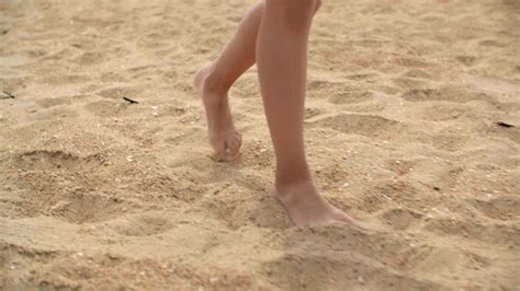 Female Barefoot Feet Walking On Sand On Stock Footage SBV