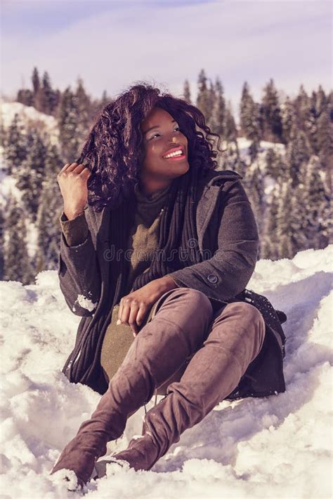 Happy African Woman In Winter Stock Image Image Of Happy Outdoors 110739915