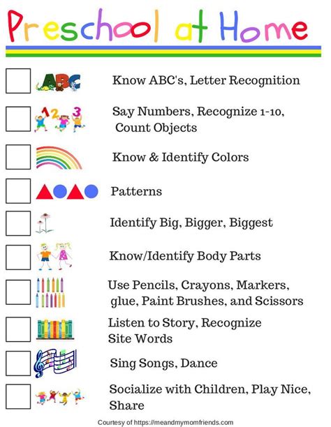 Preschool At Home Free Printable Checklist