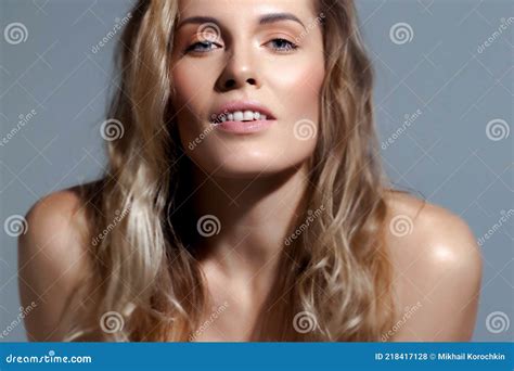 Beautiful Blonde With Wavy Hair Close Up Stock Photo Image Of Beauty