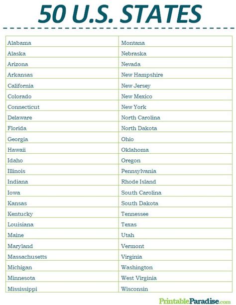 Printable List Of Us States That Are Universal In 2020 Us States