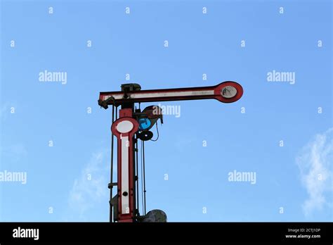 Train Traffic Sign Vintage Railway Semaphore Signal Showing Stop Stock