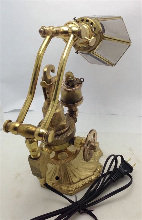 Every detail is hand made and soldered. Steampunk Bankers Desk Lamp Victorian Antique gold Brass ...