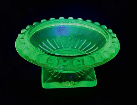 Vintage Uranium Vaseline Glass Jewelry Trinket Treasure Footed Dish