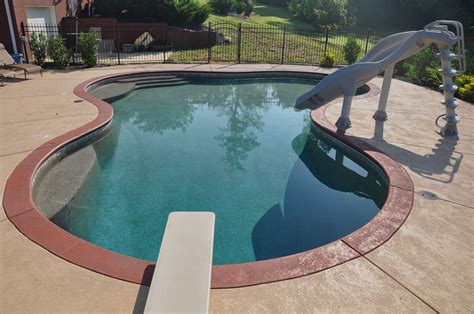 Freeform Gunite Pool With Tanning Ledges Diving Board And Slide