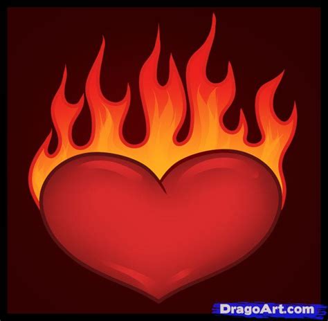 Heart With Flames Cool Hearts On Fire Drawings Abuv Cliparts Clipartix