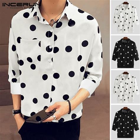 Incerun 2020 New Mens Shirt Wave Point Printing Pullover Pocket