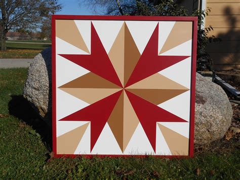 Amish Autumn Barn Quilt With Barn Red Frame 3x3 Painted Barn Quilts