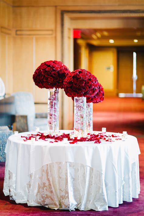 Red rose artificial wedding bouquets | silk bridal flowers (large). Reception Décor Photos - Reception Accent Table With Red ...