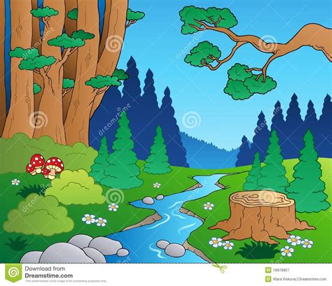 Cartoon forest landscape 1 stock vector. Illustration of flowing - 19976807