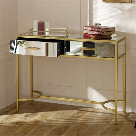 Large Gold Frame Clear Mirrore Glass Console Table Vintage Luxe Living