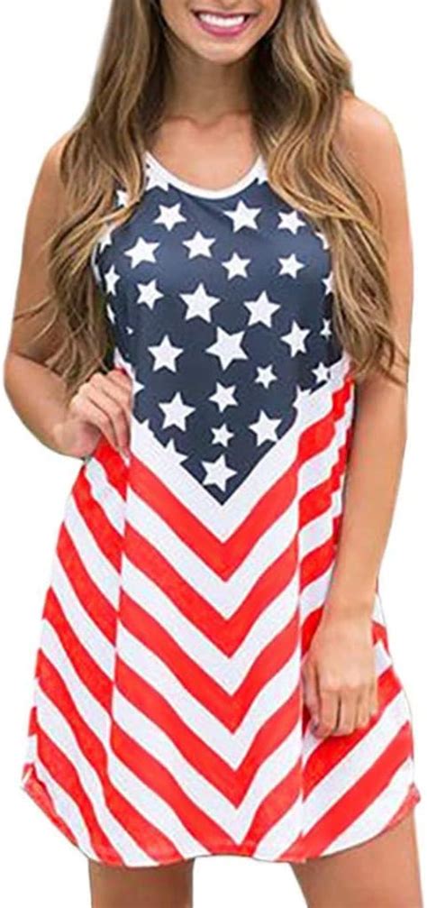 Plus Size American Flag Dress 4th Of July Women Sleeveless Patriotic Mini Dresses