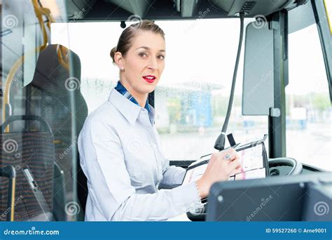 Female Bus Driver In Drivers Seat Stock Photo Image Of Work