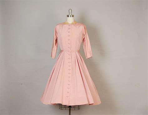 I Like This One Pink Silk Blush Pink 1940s Dresses Peter Pan Collar