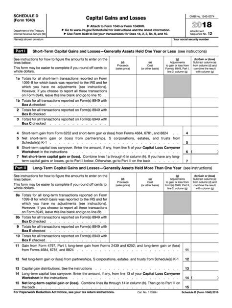 2018 Form Irs 1040 Schedule D Fill Online Printable 1040 Form Printable