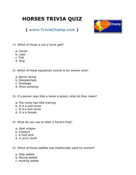 Horses Trivia Quiz Trivia Champ
