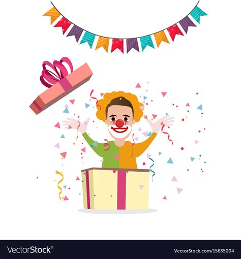 Clown Surprise From Box Present Party Cartoon Vector Image
