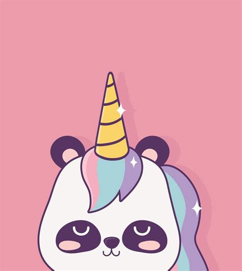 Panda Kawaii Con Cuerno Unicornio Personaje De Dibujos Animados