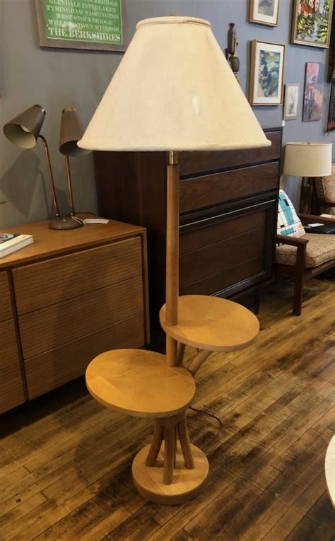 Tray table delorenzo 143cm traditional floor lamp base. Vintage Maple and Rattan Floor lamp w/attached tables | Circa