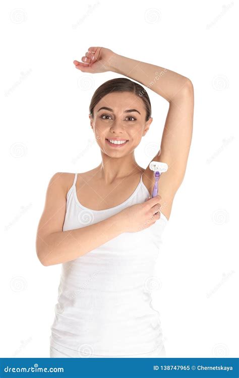 Beautiful Young Woman Shaving Armpit Stock Image Image Of Hair