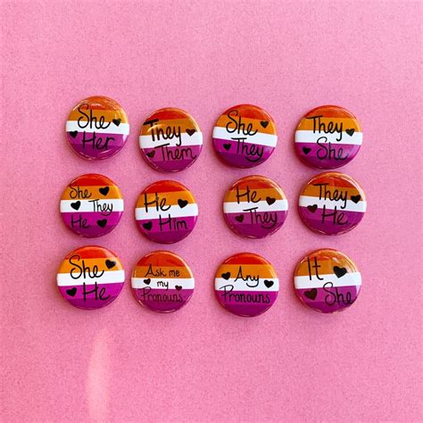 Lesbian Pride Flag Pronoun Pin Back Button Sheher Etsy Uk