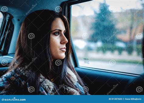 Girl Looking Through Car Window Stock Image Image Of Portrait