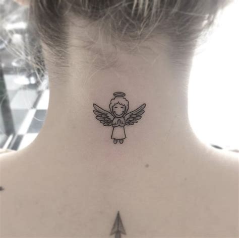 Dashing Tiny Angel Tattoo On Neck Angel Tattoo For Women Angel
