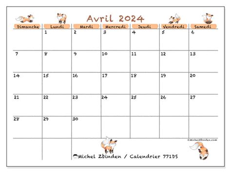 Calendrier Avril 2024 771 Michel Zbinden Fr