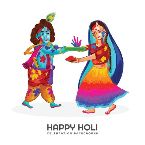 Holi Greetings With Joyful Krishna And Radha Playing With Colors Design