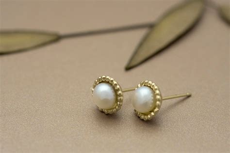 Pearl Stud Earrings Pair Of Post Gemstone Earrings Goldfilled K