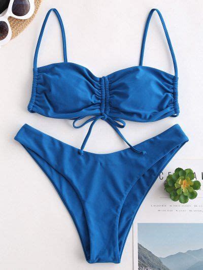 zaful cinched tie high leg bikini set s blueberry blue high leg bikini bikinis bikini set