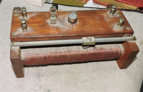 Antique Loose Coupler Crystal Radio Receiver W Slides Wooden Base