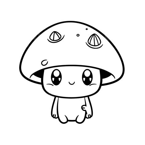 Cute Anime Mushrooms Coloring Page With Cute Eyes Outline Sketch