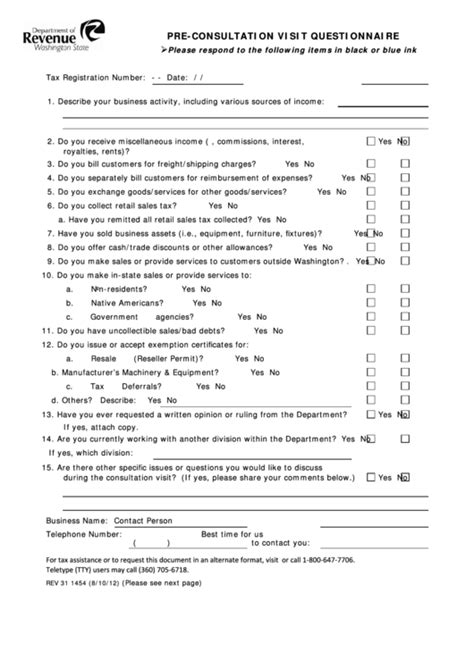 Fillable Form Rev 31 1454 Pre Consultation Visit Questionnaire