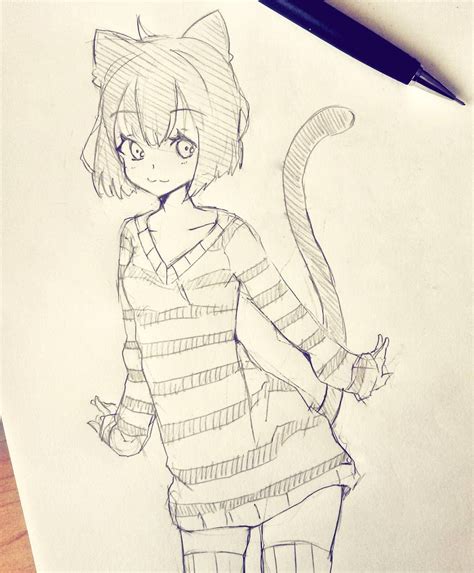 Anime Coloring Page Detailed Catgirl Erikaaxelliott