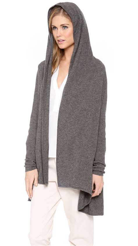 Lyst Vince Hooded Cashmere Cardigan In Gray