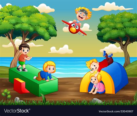Cartoon Children Having Fun At Playground Vector Image