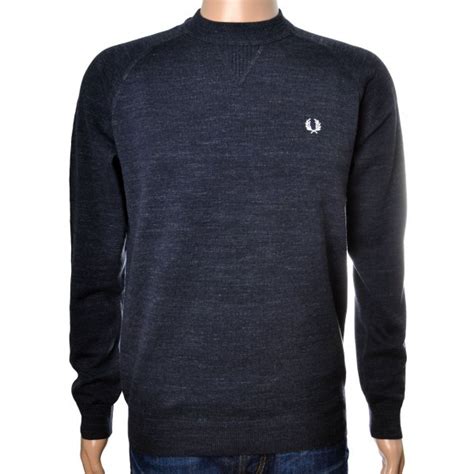 Mens Fred Perry Vintage Navy Marl Crew Neck Jumper