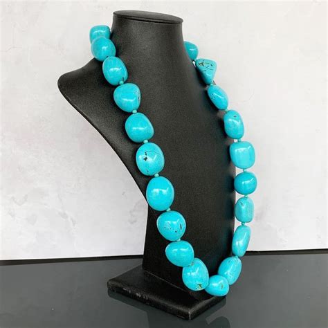 Long Turquoise Howlite Necklace Chunky Turquoise Necklace Large