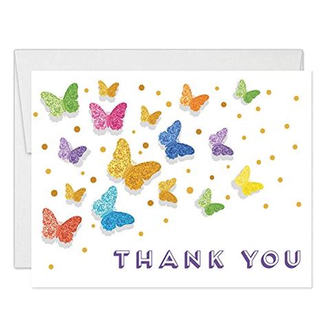 Rainbow Butterfly Thank You Cards With Envelopes Pack Of 50 Any