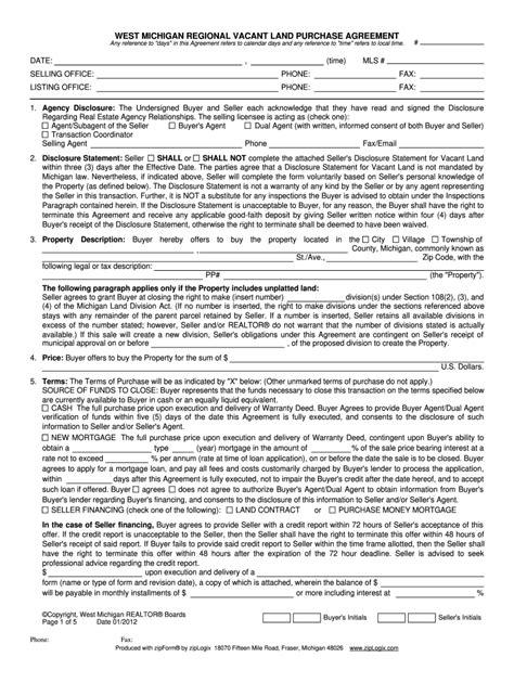 Vacant Land Purchase Agreement Michigan Fill Out And Sign Online Dochub