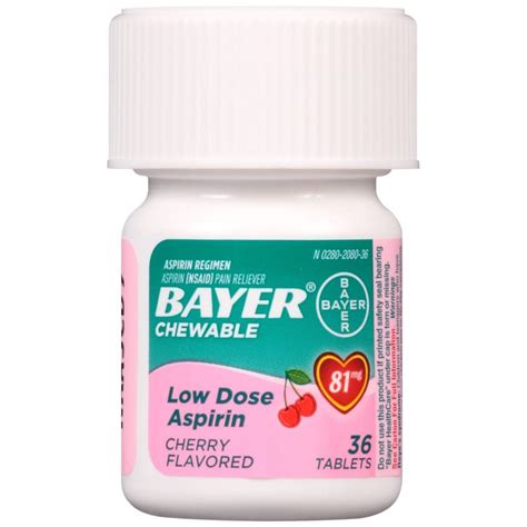 Bayer Low Dose Aspirin 81 Mg Chewable Tablets 36 Count