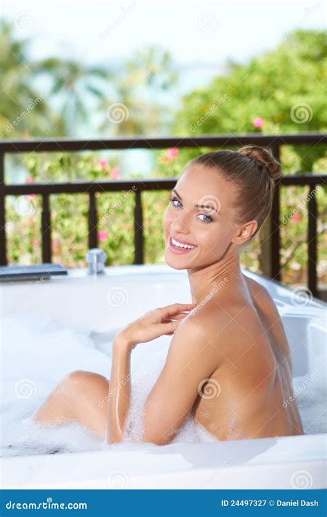 Beautiful Woman Relaxing In Bubble Bath Stock Image Image Of Smiling