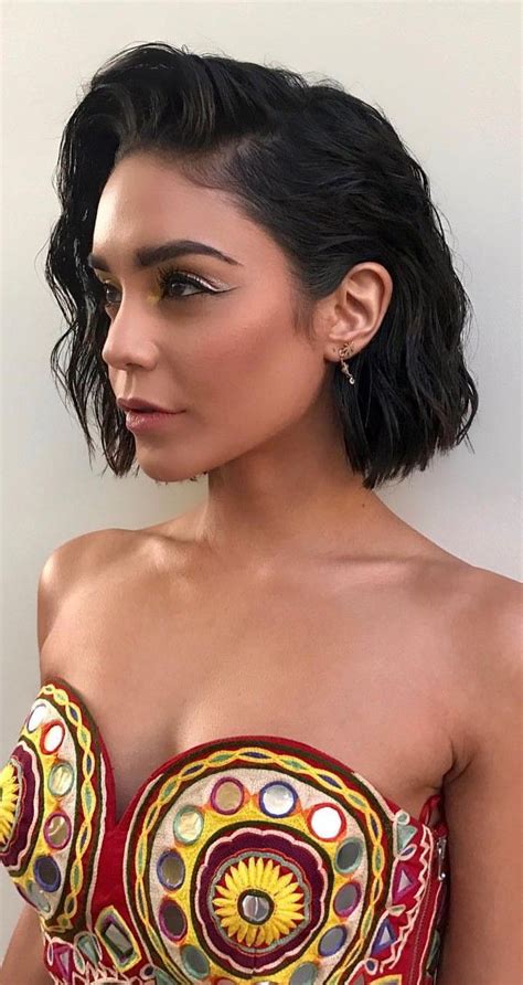 Vanessa Hudgens Wet Look Wave Short Hair Side Parting Prom Hairstyles For Short Hair Wet