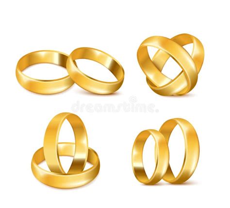 Gold Wedding Rings Connected Differently Realistic Vector Illustration